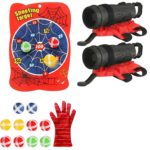 Jeu de cible pour enfants avec lanceurs de balles au poignet, balles collantes et cible à suspendre pour jouer en famille