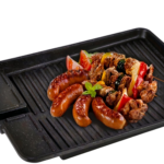 Poêle gril avec revêtement antiadhésif pour griller sans fumée, avec rainures pour viande, saucisses et légumes