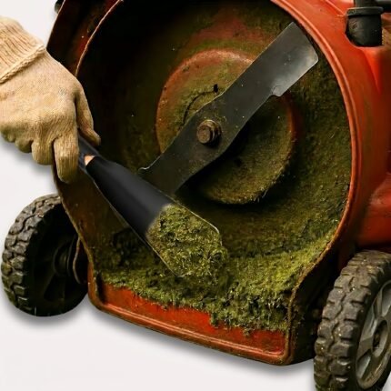 Grattoir de nettoyage pour tondeuse avec manche ergonomique pour retirer les résidus d'herbe du carter de coupe