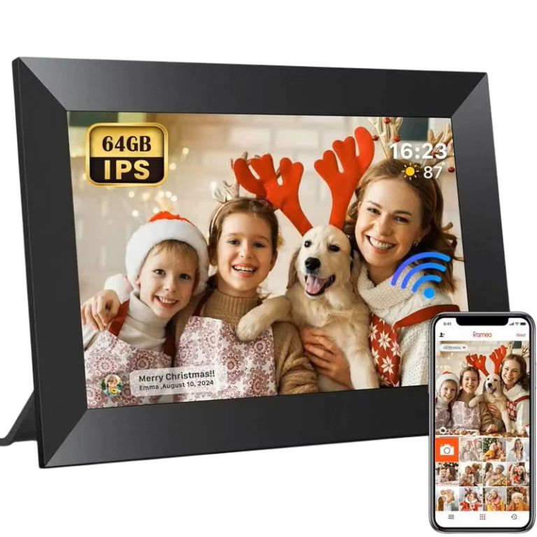 Cadre photo numérique 10,1” avec appli Frameo, WiFi et 32 Go – noir ou blanc