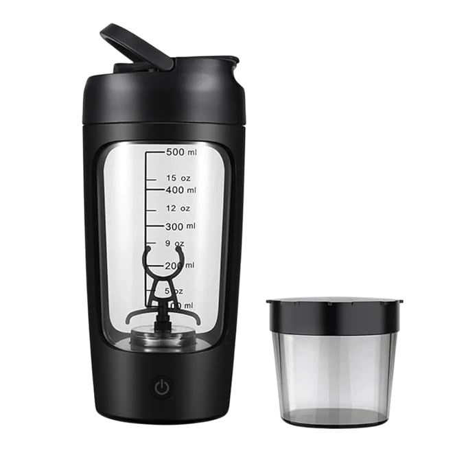 Shaker à protéines électrique avec graduation, couvercle à bec et mixeur intégré pour shakes et boissons en poudre