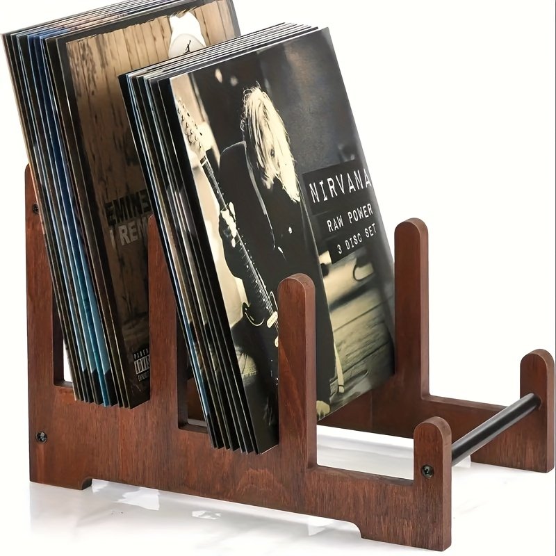 Range-vinyles en bois à 3 compartiments pour disques et supports