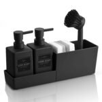 Set distributeur de savon 4 en 1 avec support éponge et brosse