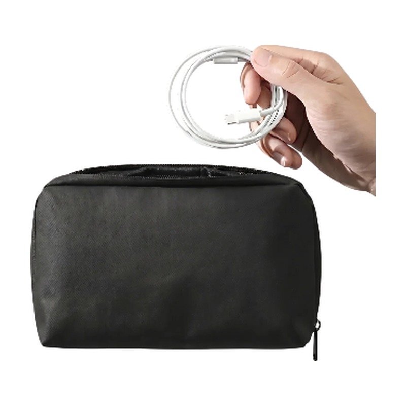 Pochette de rangement pour caméra d'action grise, noire et bleu foncé avec compartiments organisés et format adapté au voyage