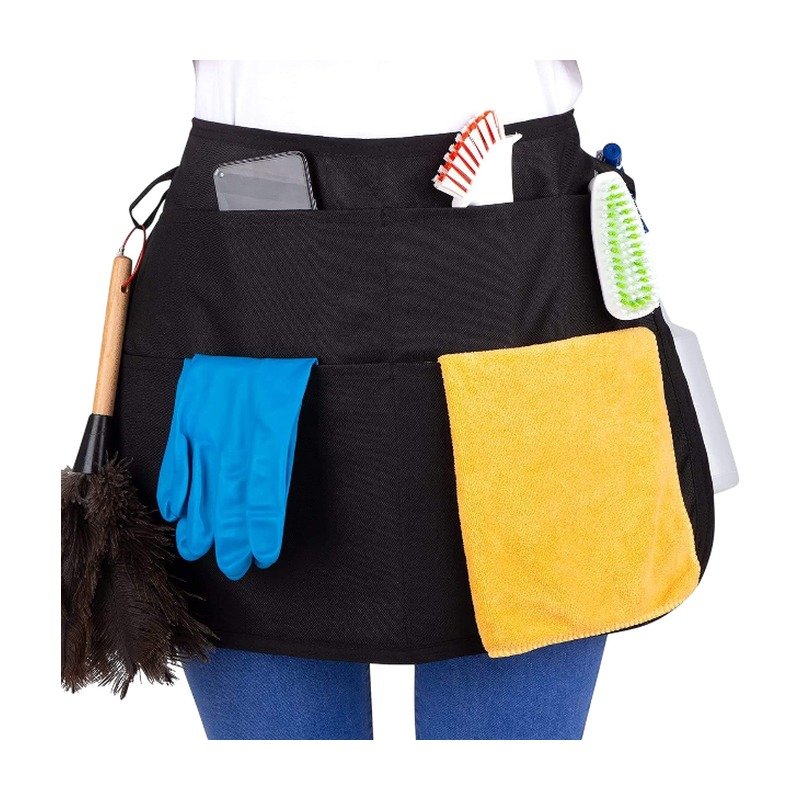 Tablier réglable noir à poches - 5 grandes poches et taille réglable pour un travail organisé
