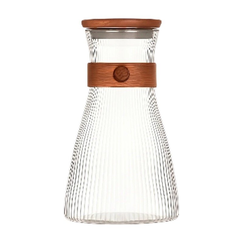 Carafe en verre avec détails en bois – Design strié avec couvercle pour un service élégant et un rangement décoratif