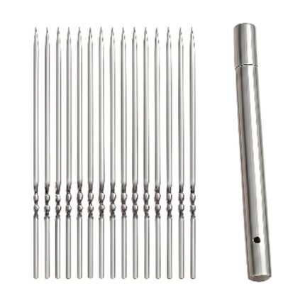 Brochettes en acier inoxydable, lot de 15 avec tube de rangement pratique pour le barbecue et la cuisine