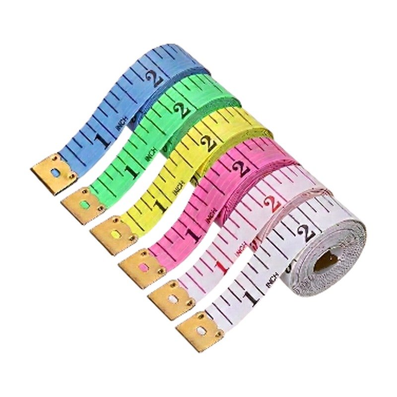 Mètre ruban bleu, vert, jaune, blanc, rose et noir à graduations nettes pour une utilisation souple