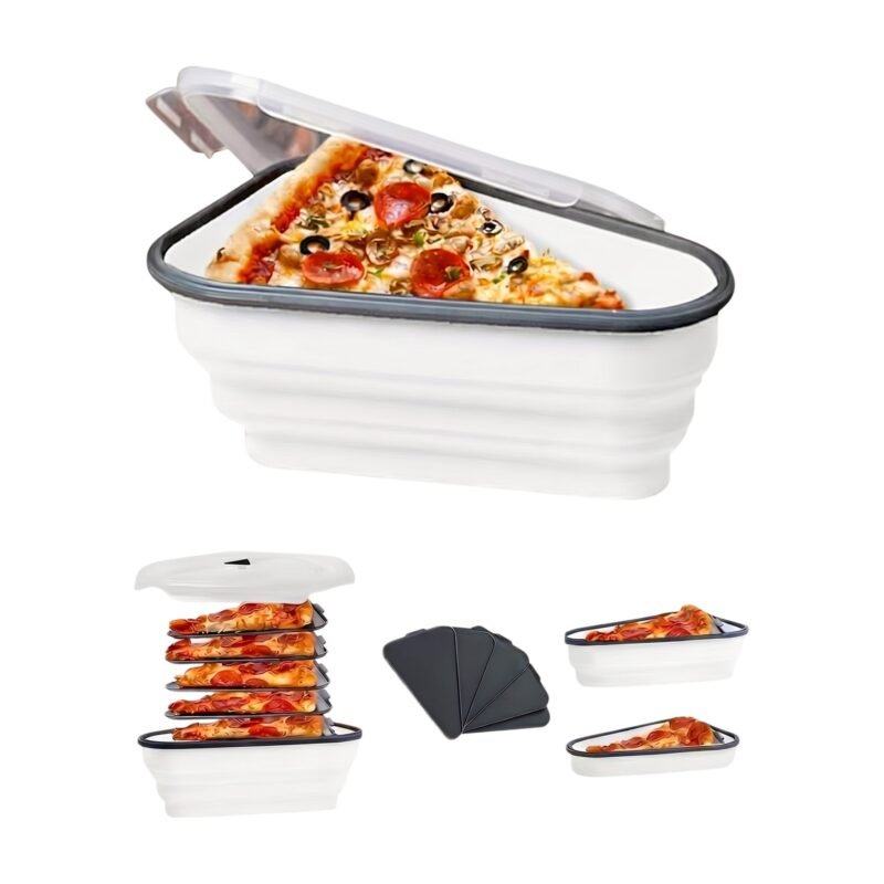 Boîte de conservation pour pizza gain de place, blanche, pliable avec couvercle et plateaux pour un rangement organisé