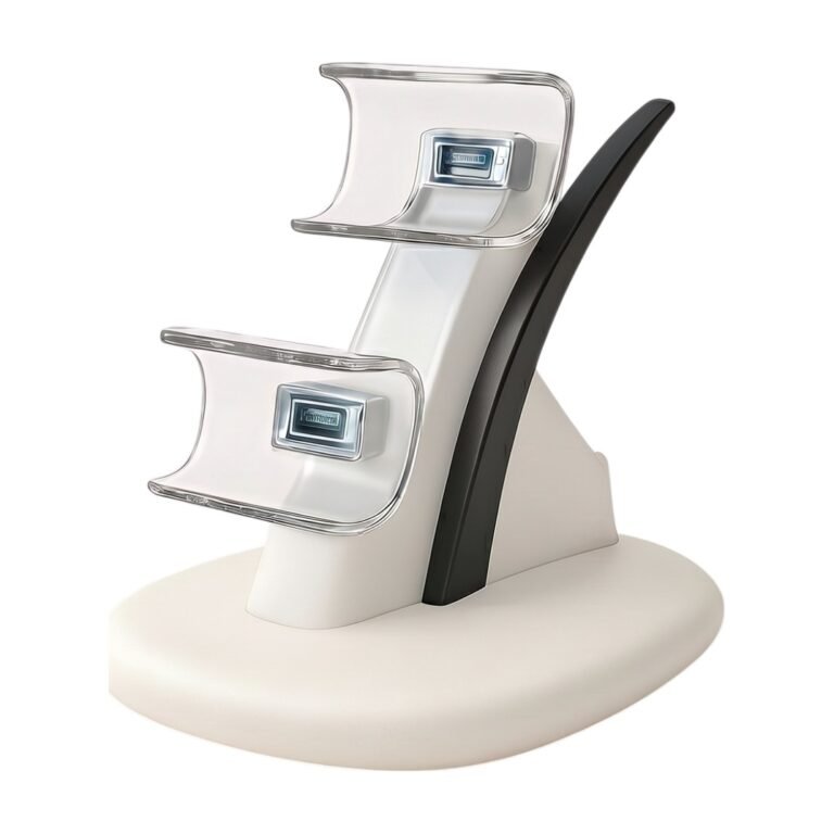 Chargeur de manettes PS5 avec station de charge pour deux manettes et voyants LED, blanc et noir