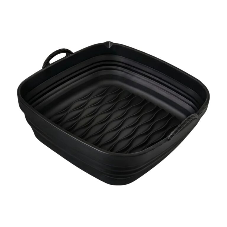 Moule carré pliable en silicone pour friteuse à air avec poignées et fond strié pour moins de saletés dans le panier