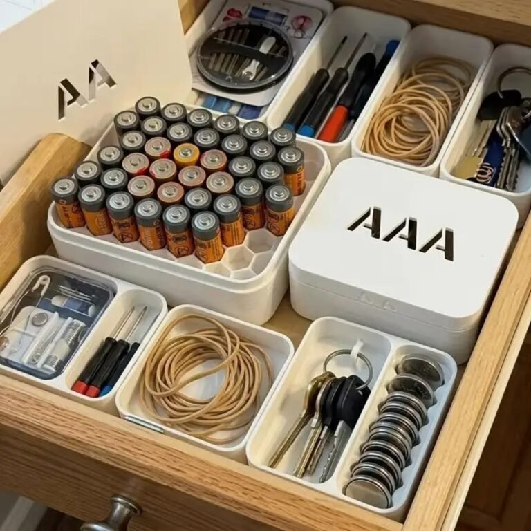 Boîtes de rangement avec piles AA et AAA dans un tiroir