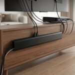 Goulotte de câbles fixée derrière un meuble TV