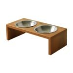 Support de gamelles surélevé pour chat avec 2 bols – Teck