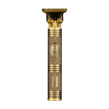 Tondeuse dorée pour une coupe précise des cheveux, de la barbe et de la moustache, avec détails nets et tête en T