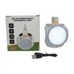Lampe de secours solaire blanche avec panneaux LED dépliables, charge USB et crochet de suspension pour coupures de courant et camping