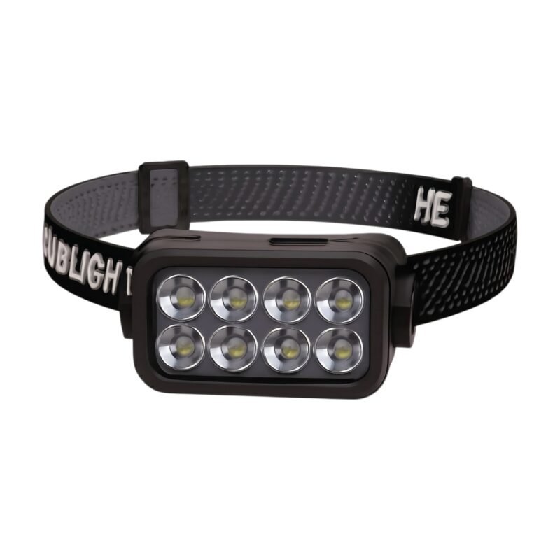 Lampe frontale 8 LED noire rechargeable avec bandeau réglable