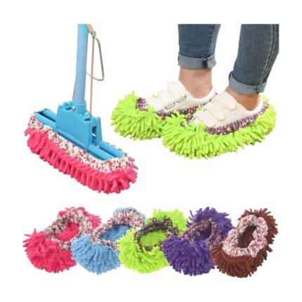 Chaussons de nettoyage bleu, vert, violet, rose, orange et marron pour ramasser poussière et saleté sur les sols