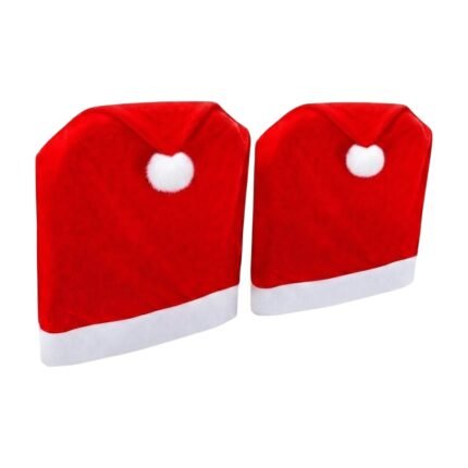 Housse de chaise en peluche pour une décoration de Noël festive à table, en forme de bonnet de Père Noël, ambiance chaleureuse