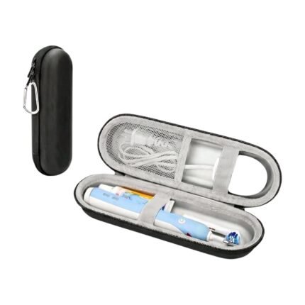 Étui à brosse à dents noir-gris à coque rigide, fermeture éclair et rangement organisé pour le voyage
