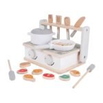 Barbecue jouet en bois avec station de grill, casserole et poêle pour jeu d'imitation et cuisine imaginaire