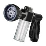 Pistolet d'arrosage avec réservoir à mousse et plusieurs jets pour laver voitures et terrasses