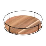 Plateau tournant en bois d'acacia et métal, rotation à 360°