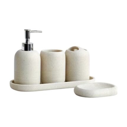 Set de salle de bain 5 pièces avec distributeur de savon et porte-brosse à dents