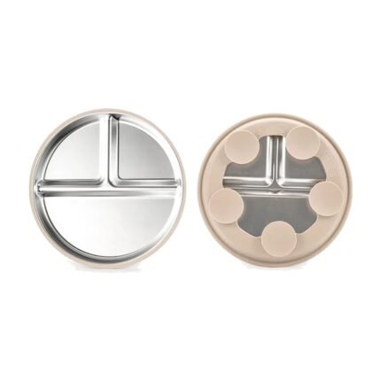 Assiette à ventouse pour enfant en acier inoxydable – beige